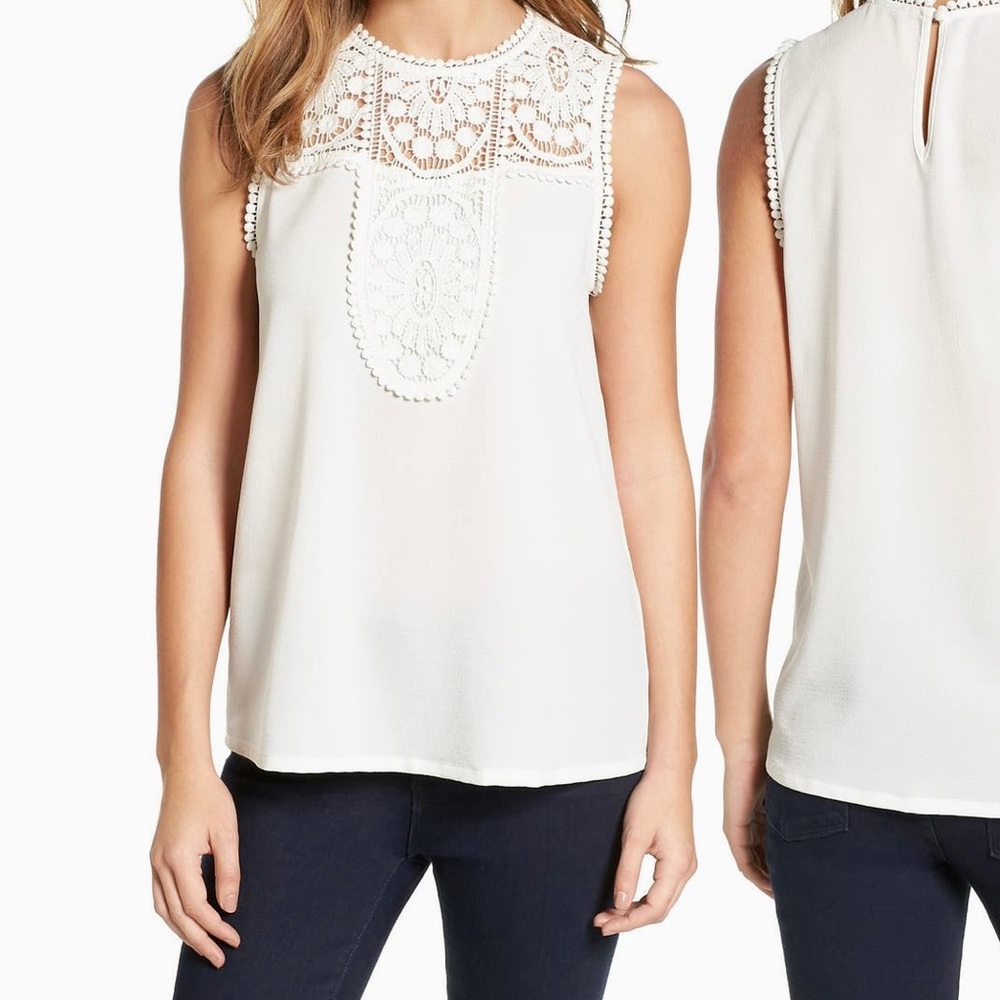 Halogen Ivory Lace & Crepe XXL  sleeveless blouse